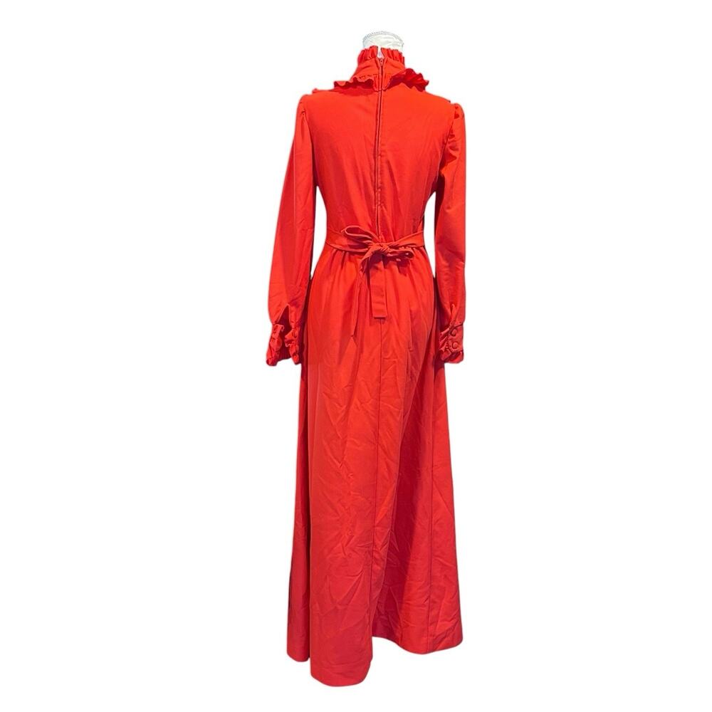Vintage 70s JC Penney Red Ruffle Maxi Dress Sz M - Picture 3 of 16